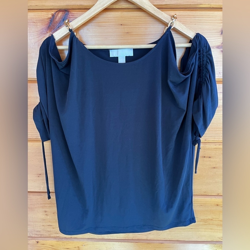 Michael Kors Women's Cold Shoulder Golden Chain Straps Top L - Picture 2 of 6